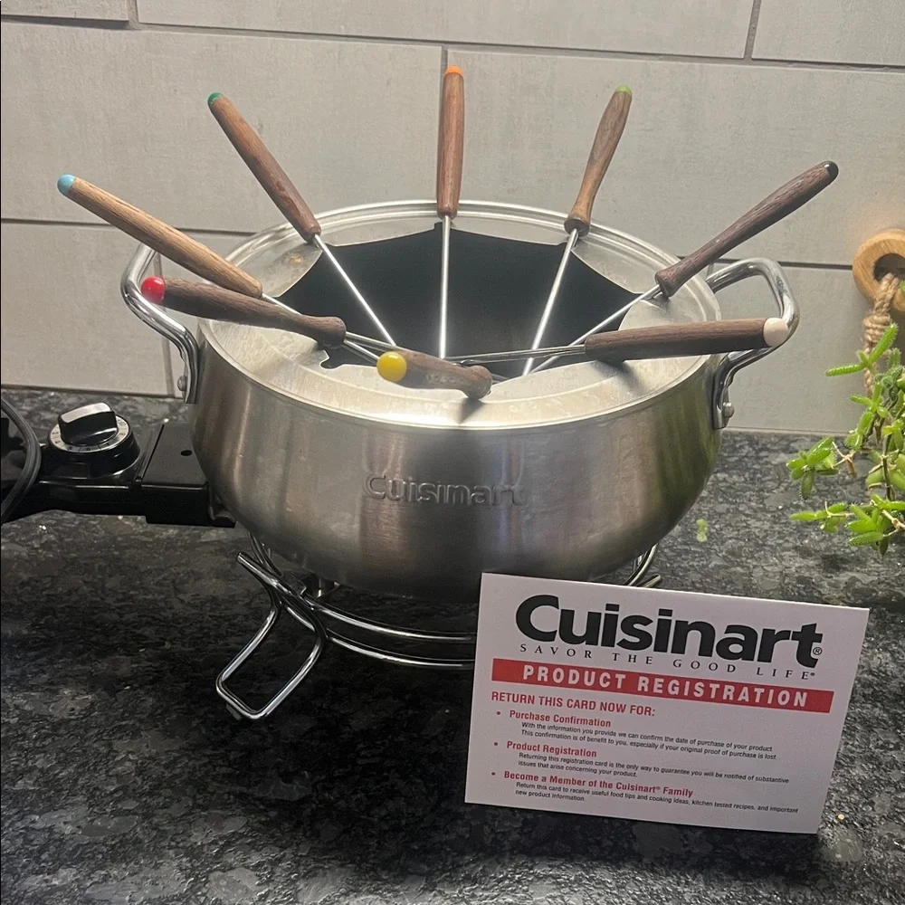 Cuisinart Stainless Steel Electric Fondue Set with Colorful Forks. Like new